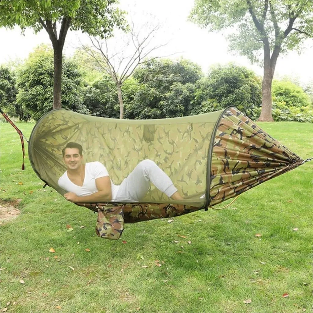 Hammocks Anti-Rollover Hammock Quick-Open Mosquito Net Outdoor Home Hammock Camping Outdoor Double Mosquito Proof Tent Camping Hammocks(Yellow)