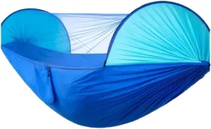 Hammocks Automatic Quick-Opening Mosquito Net Hammock Camping Outdoor Sunshade Anti-Mosquito Hammock Tent Indoor Swing Camping Hammocks(Blue)
