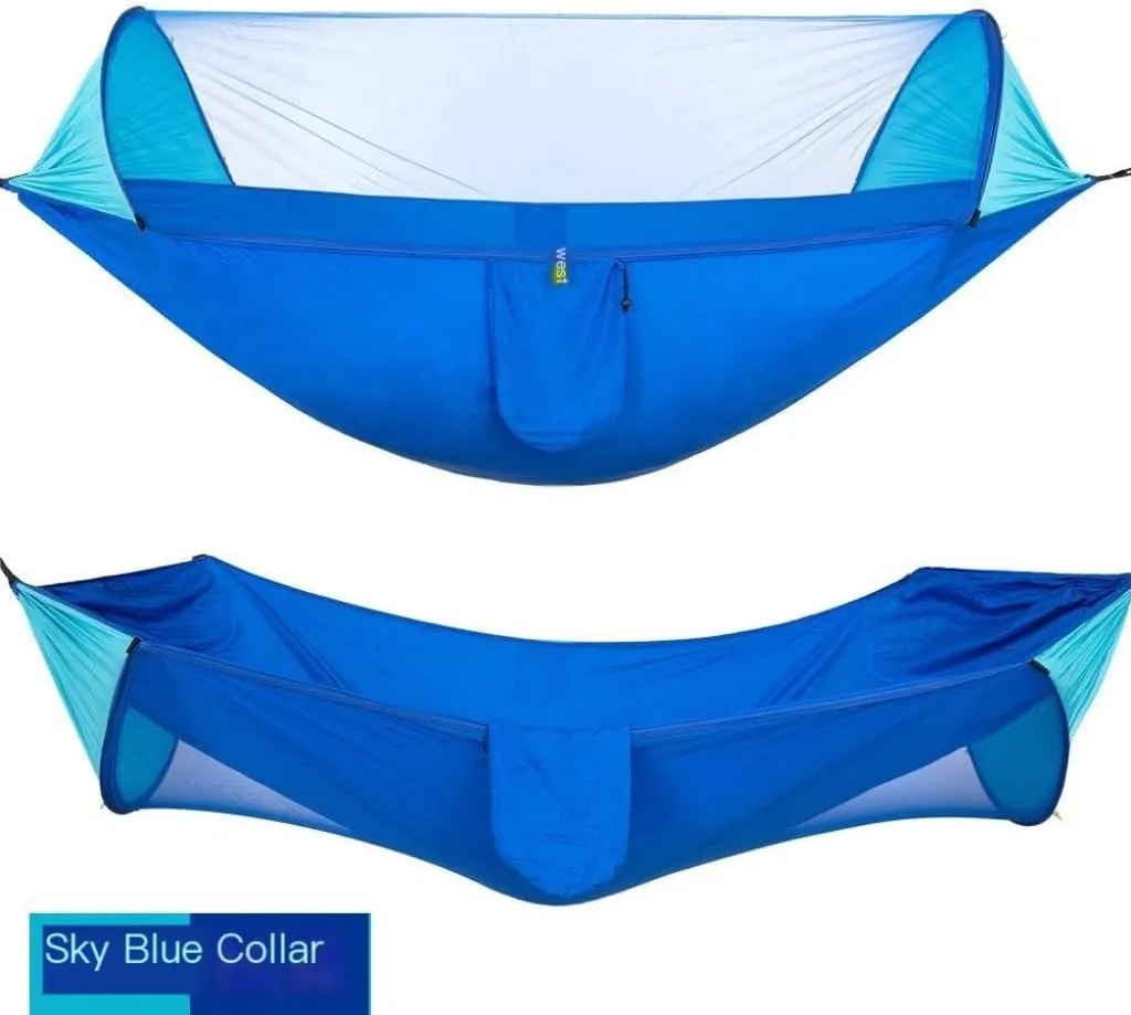 Hammocks Automatic Quick-Opening Mosquito Net Hammock Camping Outdoor Sunshade Anti-Mosquito Hammock Tent Indoor Swing Camping Hammocks(Blue)