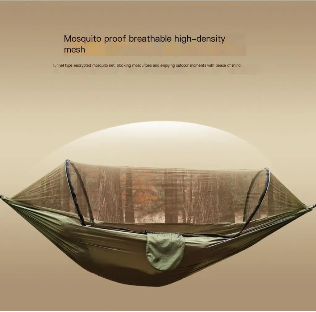 Hammocks Automatic Quick-Opening Mosquito Net Hammock Outdoor Camping Anti-Rollover Nylon Hammock with Mosquito Net Camping Hammocks(Orange)