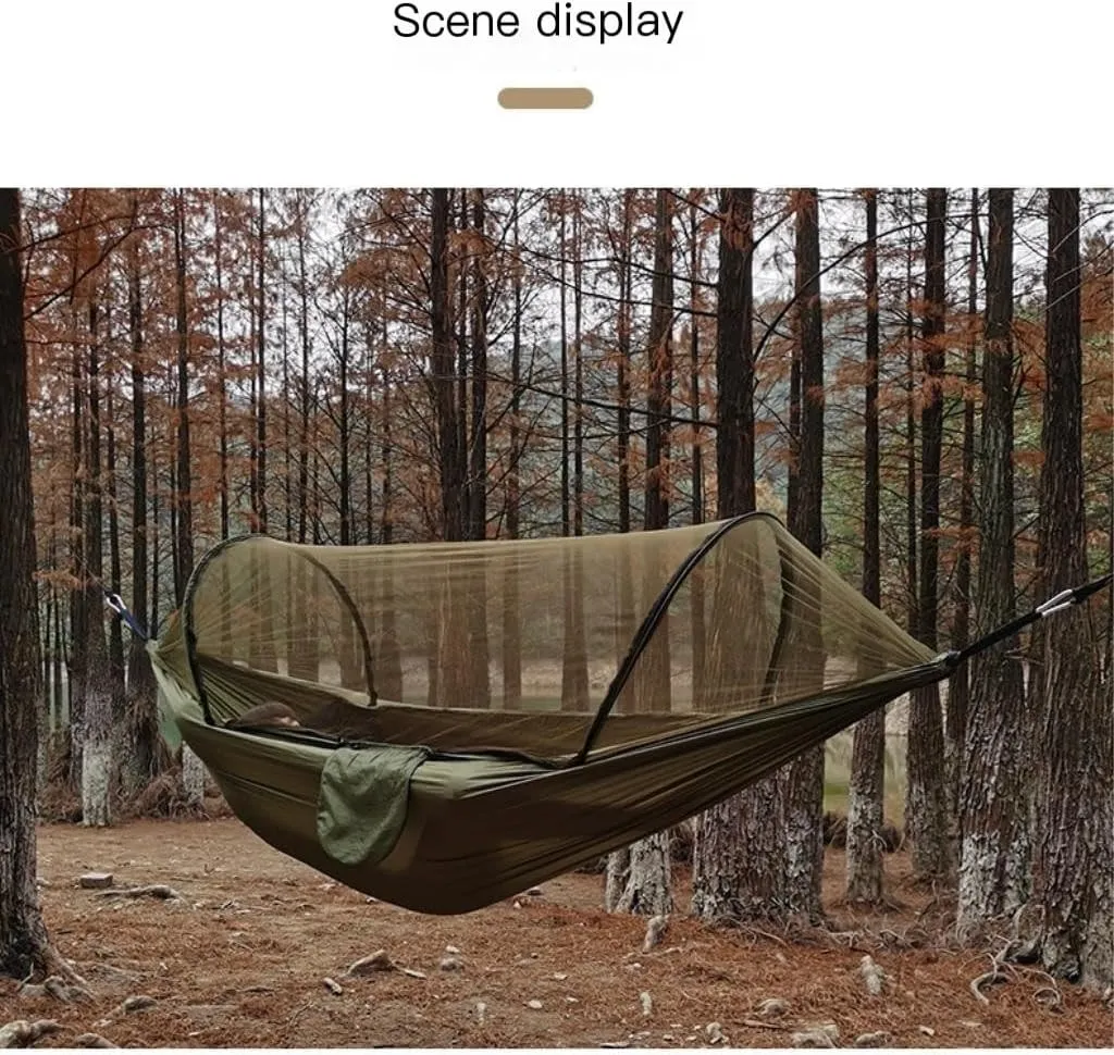 Hammocks Automatic Quick-Opening Mosquito Net Hammock Outdoor Camping Anti-Rollover Nylon Hammock with Mosquito Net Camping Hammocks(Orange)