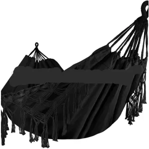 Hammocks Double Tassel Hammock Outdoor Bohemian Style Homestay with Canvas Anti-Rollover Swing Rocking Net Bed Camping Hammocks(Black)