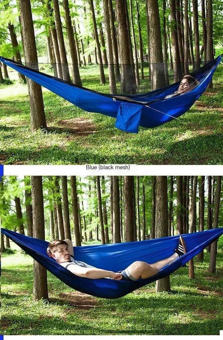 Hammocks Mosquito Net Automatic Quick Opening Anti-Mosquito Hammock Outdoor Double Parachute Mosquito Net Hammock Camping Hammocks(C)
