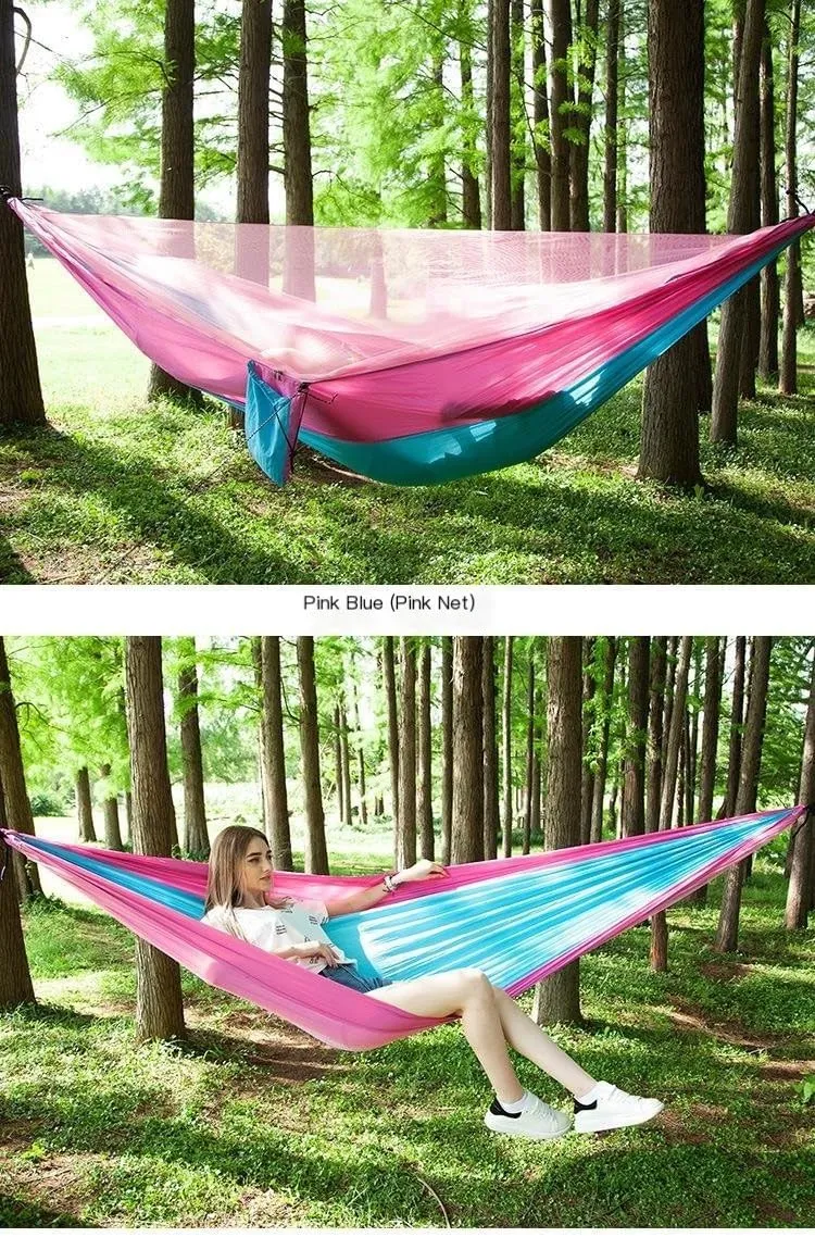 Hammocks Mosquito Net Automatic Quick Opening Anti-Mosquito Hammock Outdoor Double Parachute Mosquito Net Hammock Camping Hammocks(C)