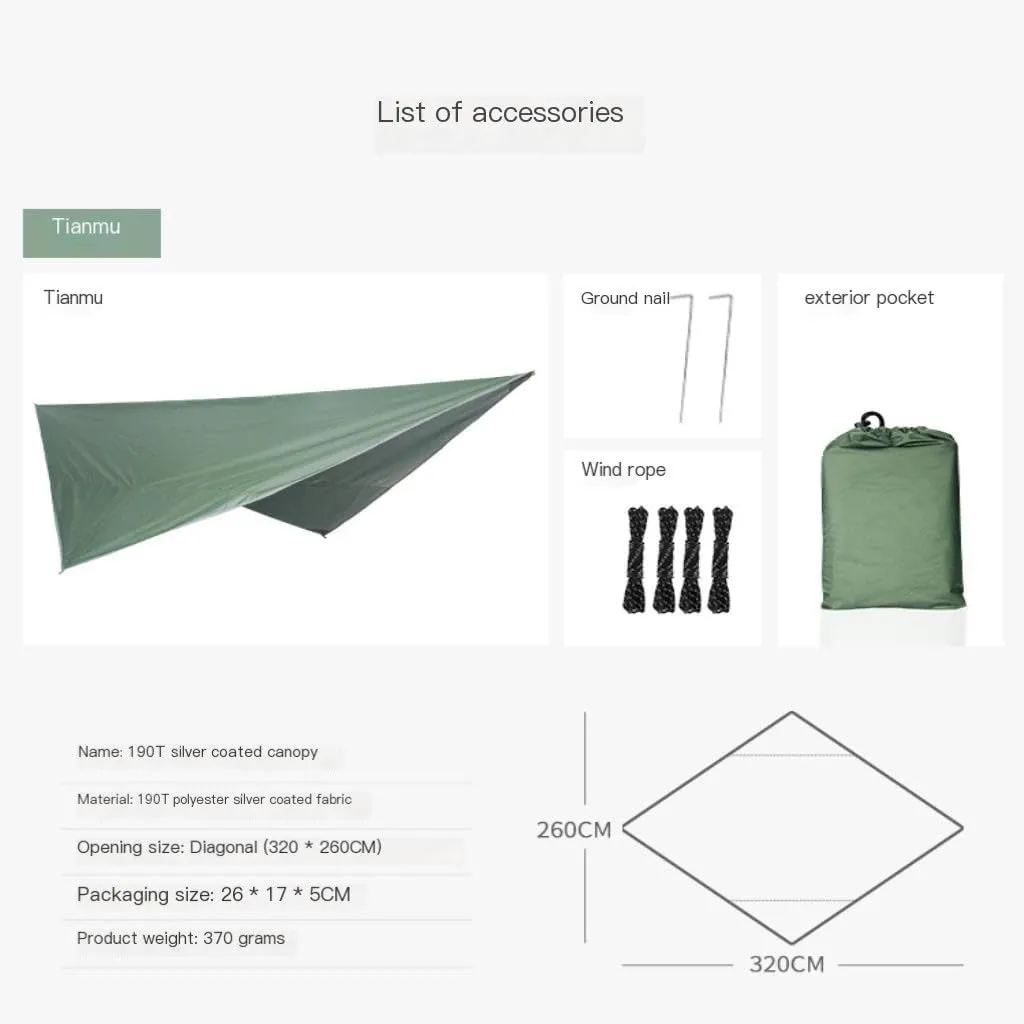 Hammocks Mosquito Net Hammock Canopy Set Outdoor Camping Quick Opening Hammock Plus Rainproof Sunshade Canopy Camping Hammocks(B)