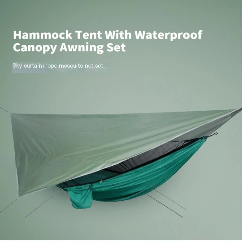 Hammocks Mosquito Net Hammock Canopy Set Outdoor Camping Quick Opening Hammock Plus Rainproof Sunshade Canopy Camping Hammocks(B)