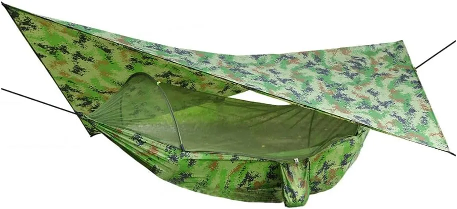 Hammocks Net Hammock Tent with Waterproof Canopy Awning Set Hammock Portable Pop up Travel Hiking Outdoor Backpacking Backyard Beach Outdoor Hammock