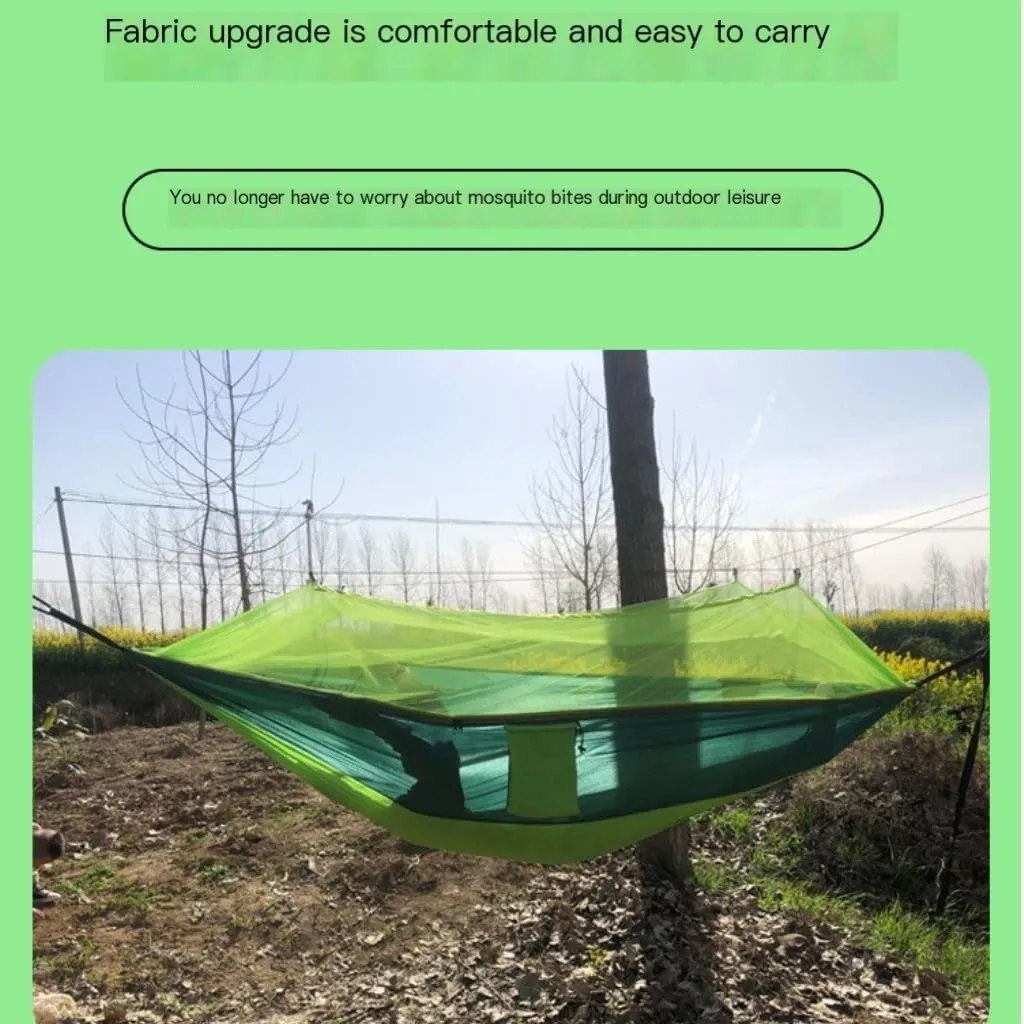 Hammocks Outdoor Anti-Mosquito Hammock Automatic Quick Opening with Mosquito Net Parachute Cloth Single Double Camping Hammocks(Green,A)