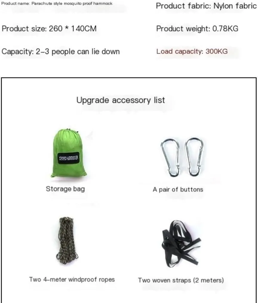 Hammocks Outdoor Anti-Mosquito Hammock Automatic Quick Opening with Mosquito Net Parachute Cloth Single Double Camping Hammocks(Green,A)
