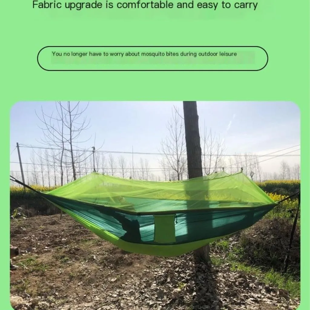 Hammocks Outdoor Anti-Mosquito Hammock Automatic Quick Opening with Mosquito Net Parachute Cloth Single Double Camping Hammocks(Green,A)