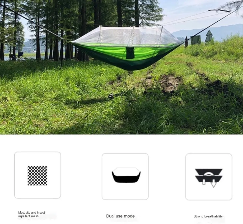 Hammocks Outdoor Anti-Mosquito Hammock Automatic Quick Opening with Mosquito Net Parachute Cloth Single Double Camping Hammocks(Orange,A)