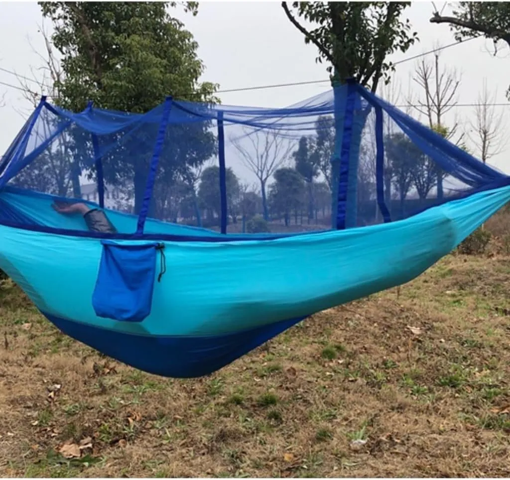 Hammocks Outdoor Anti-Mosquito Hammock Automatic Quick Opening with Mosquito Net Parachute Cloth Single Double Camping Hammocks(Orange,A)