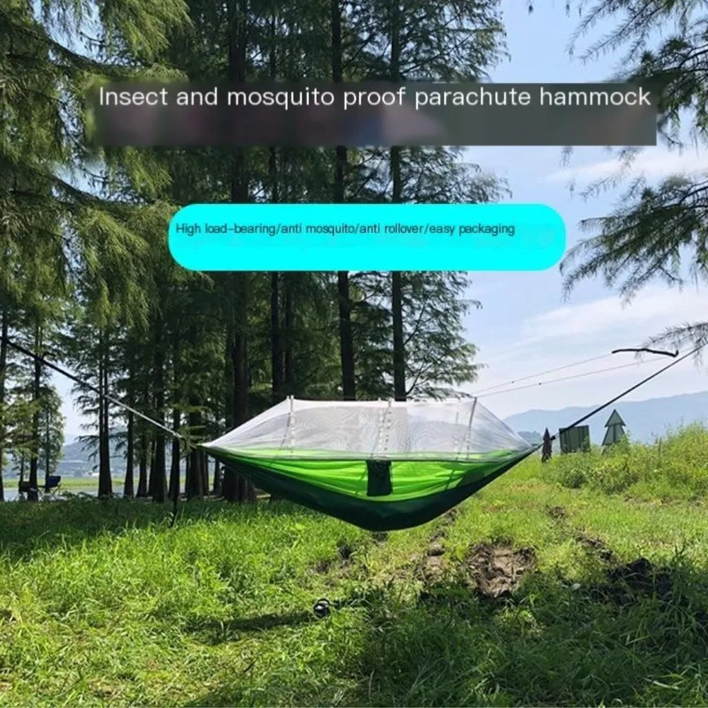 Hammocks Outdoor Anti-Mosquito Hammock Automatic Quick Opening with Mosquito Net Parachute Cloth Single Double Camping Hammocks(Orange,A)