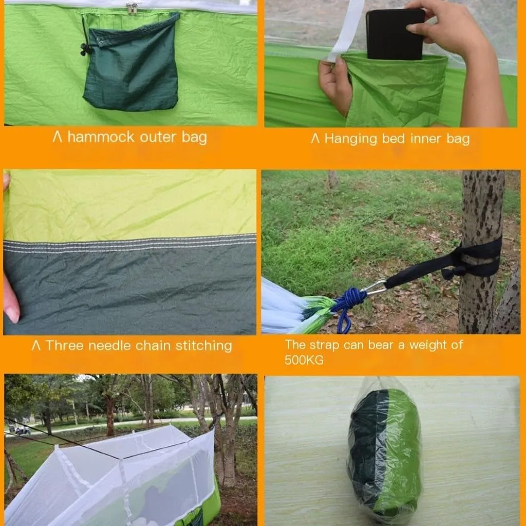 Hammocks Outdoor Camping Outdoor Mosquito Net Hammock Double 210T Nylon Anti-Mosquito Parachute Cloth Air Camping Tent Camping Hammocks(Blue)