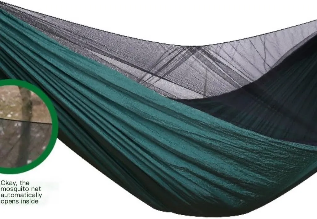 Hammocks Outdoor Camping Quick-Open Mosquito Net Hammock 210T Nylon Hammock with Mosquito Net Outdoor Swing Hammock Camping Hammocks(Green)