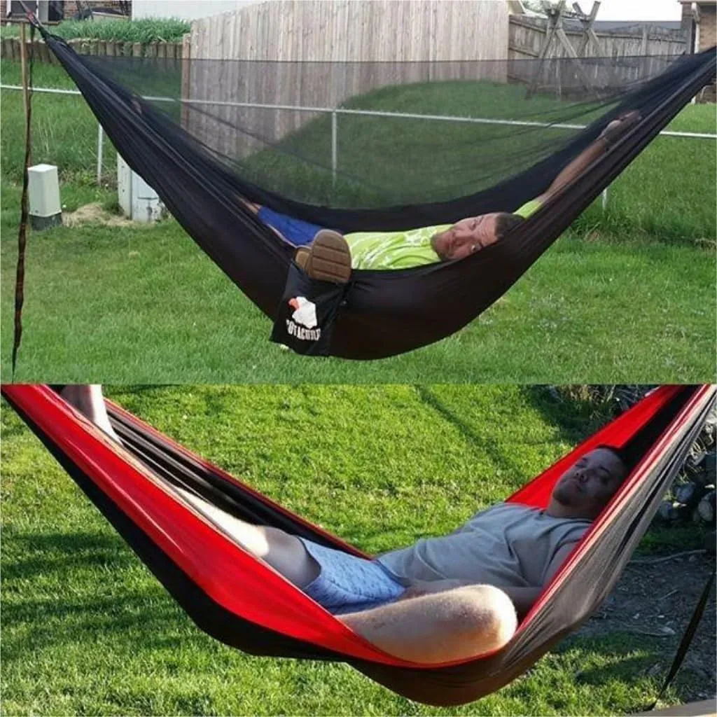 Hammocks Outdoor Camping Quick-Open Mosquito Net Hammock 210T Nylon Hammock with Mosquito Net Outdoor Swing Hammock Camping Hammocks(Green)