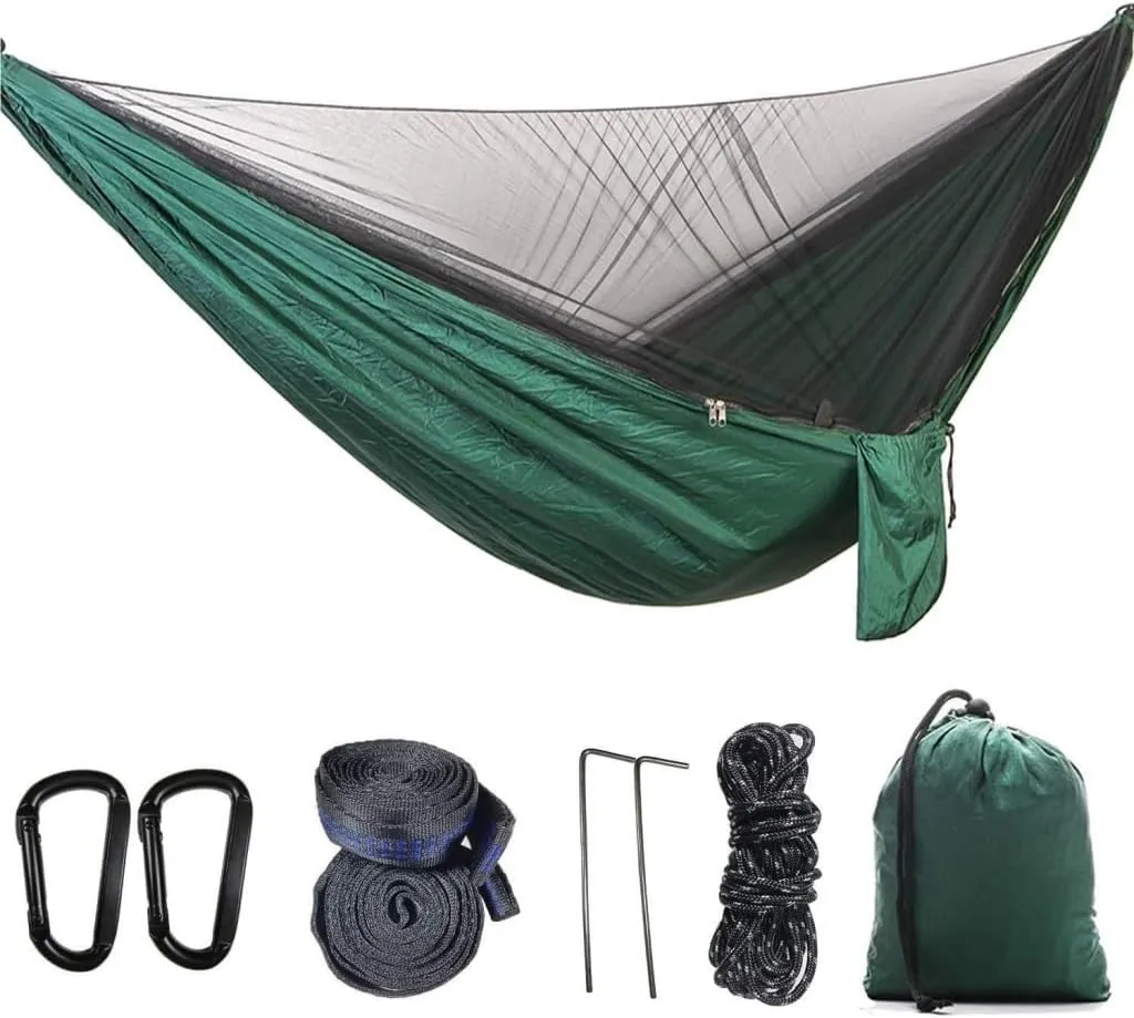 Hammocks Outdoor Camping Quick-Open Mosquito Net Hammock 210T Nylon Hammock with Mosquito Net Outdoor Swing Hammock Camping Hammocks(Green)