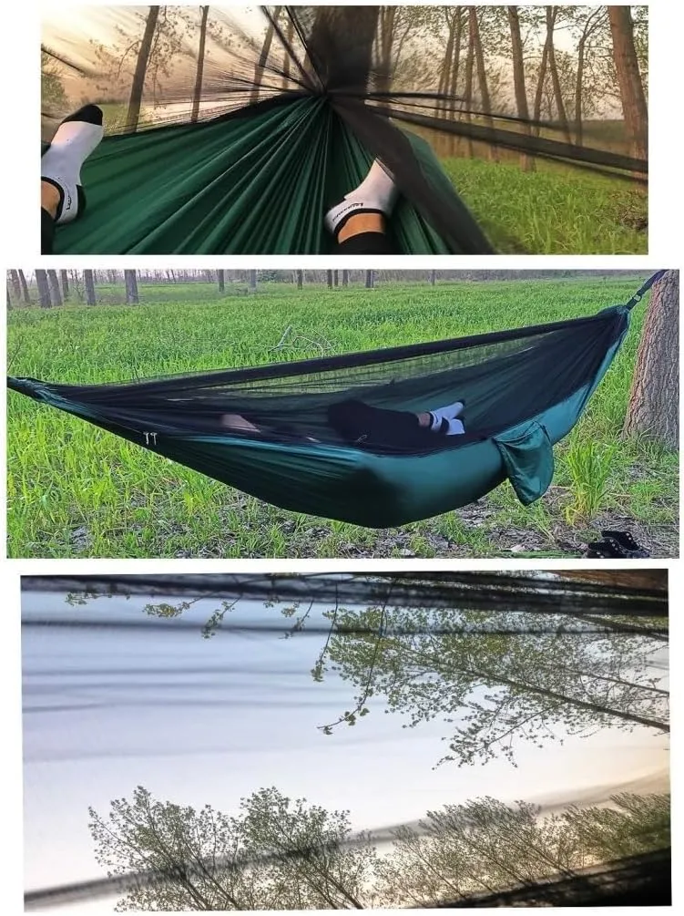 Hammocks Outdoor Camping Quick-Open Mosquito Net Hammock 210T Nylon Hammock with Mosquito Net Outdoor Swing Hammock Camping Hammocks(Green)
