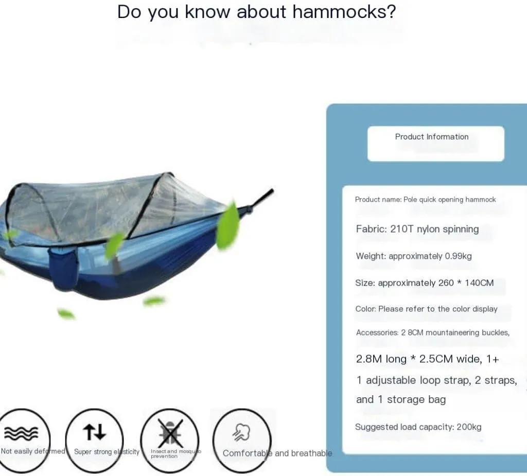 Hammocks Outdoor Fully Automatic Quick-Opening Hammock with Mosquito Net, Outdoor Nylon Cloth Camping Pole Hammock Camping Hammocks(Green)