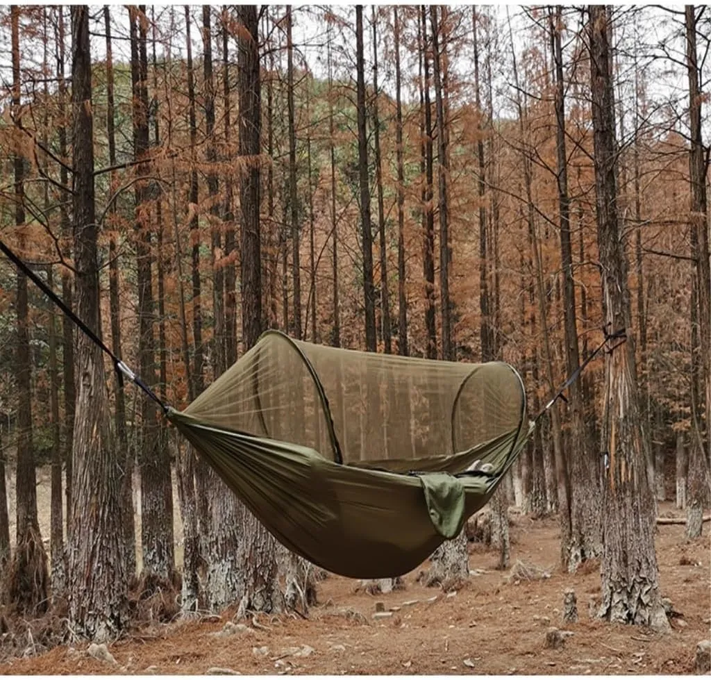 Hammocks Outdoor Hammock Camping Anti-Rollover with Mosquito Net Camping Sleeping Swing Magical Double Portable Camping Hammocks(Braun,Small)