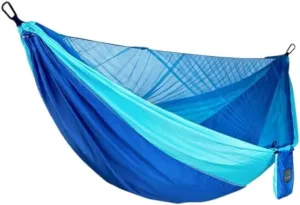 Hammocks Outdoor Hammock Parachute Cloth Outdoor Anti-Rollover Camping Swing with Mosquito Net Net Bed Outdoor Adult Camping Hammocks(Blue)