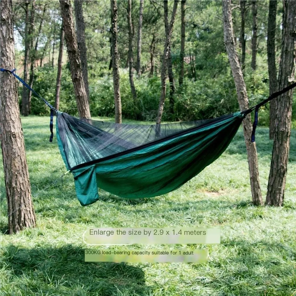 Hammocks Outdoor Hammock Parachute Cloth Outdoor Anti-Rollover Camping Swing with Mosquito Net Net Bed Outdoor Adult Camping Hammocks(Blue)