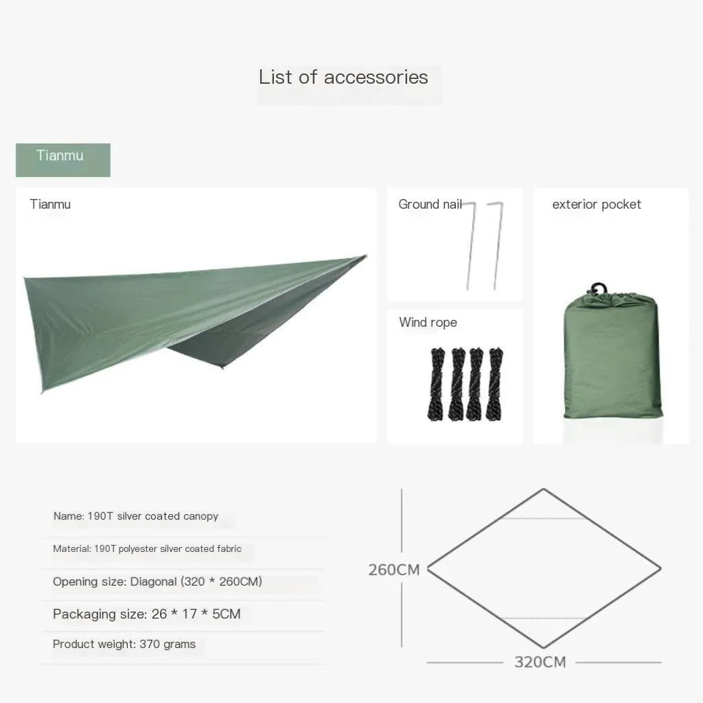 Hammocks Outdoor Mosquito Net Hammock Canopy Set Outdoor Camping Quick-Open Hammock Plus Rainproof Sunshade Canopy Camping Hammocks(C)