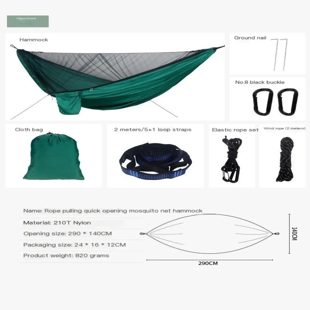 Hammocks Outdoor Mosquito Net Hammock Canopy Set Outdoor Camping Quick-Open Hammock Plus Rainproof Sunshade Canopy Camping Hammocks(C)