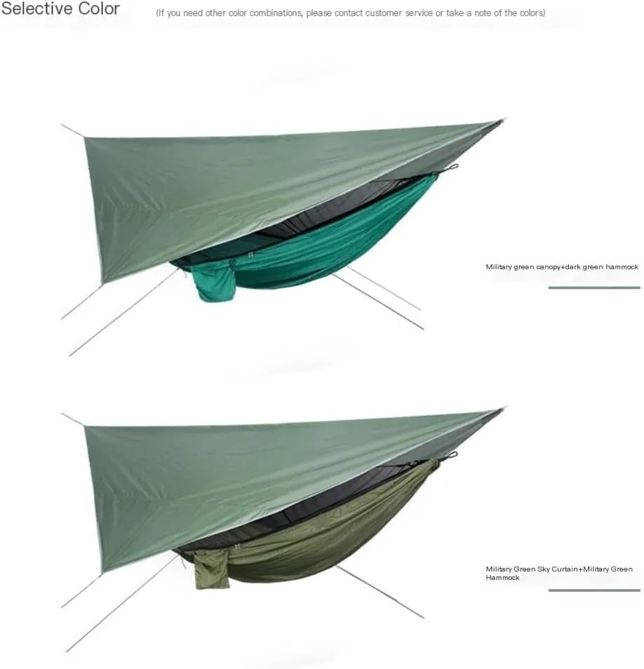 Hammocks Outdoor Mosquito Net Hammock Canopy Set Outdoor Camping Quick-Open Hammock Plus Rainproof Sunshade Canopy Camping Hammocks(C)