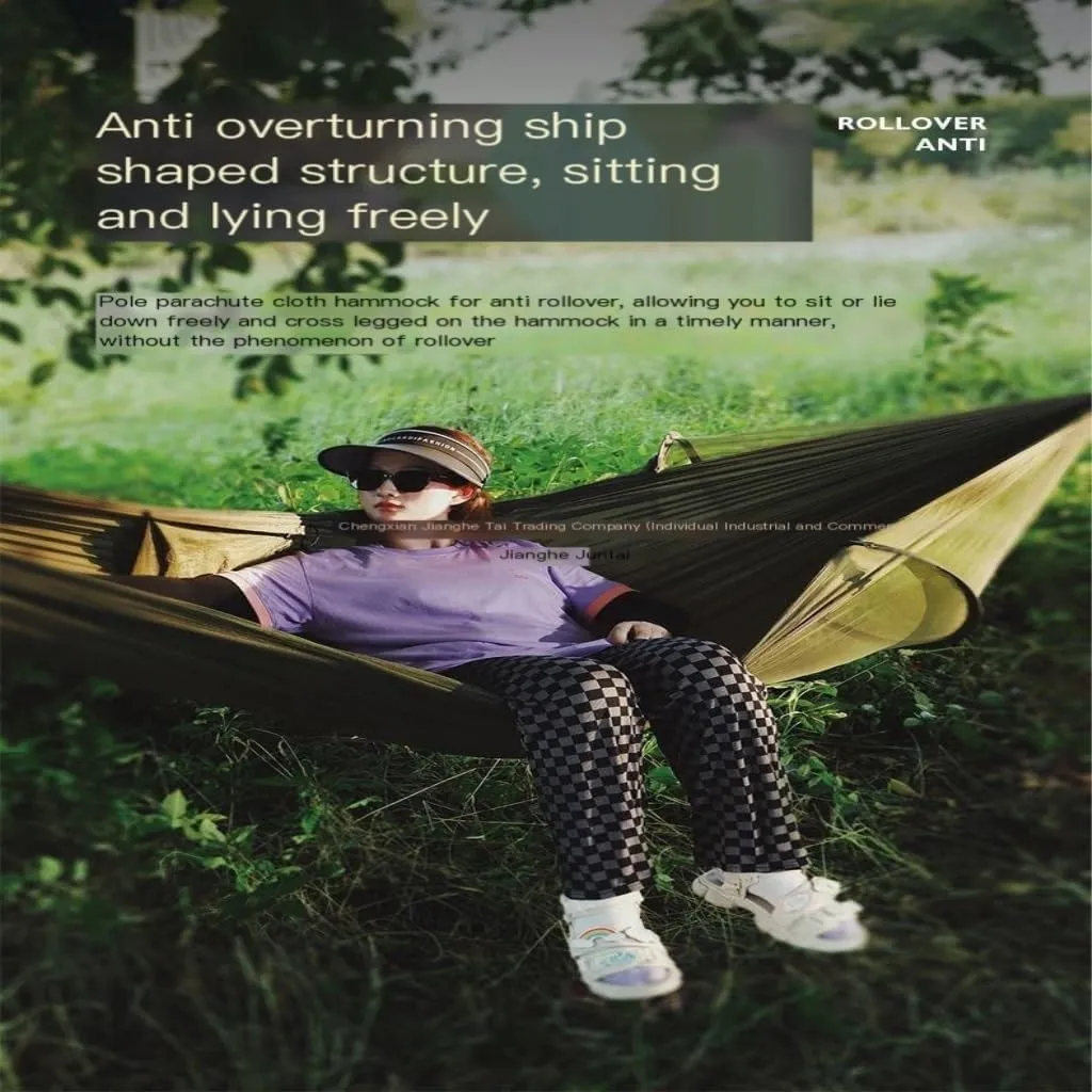 Hammocks Quick-Open Mosquito Net Hammock Outdoor Anti-Rollover Single and Double Outdoor Camping Anti-Mosquito Camping Hammocks(Green,C)