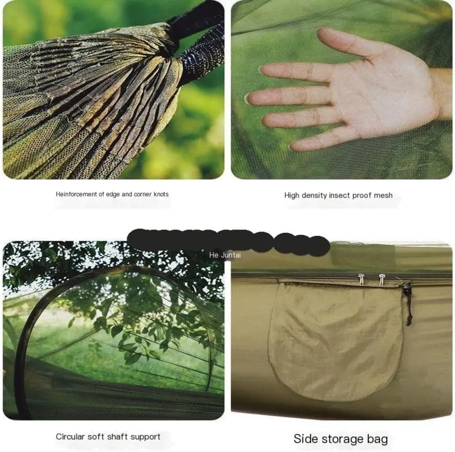 Hammocks Quick-Open Mosquito Net Hammock Outdoor Anti-Rollover Single and Double Outdoor Camping Anti-Mosquito Camping Hammocks(Green,C)