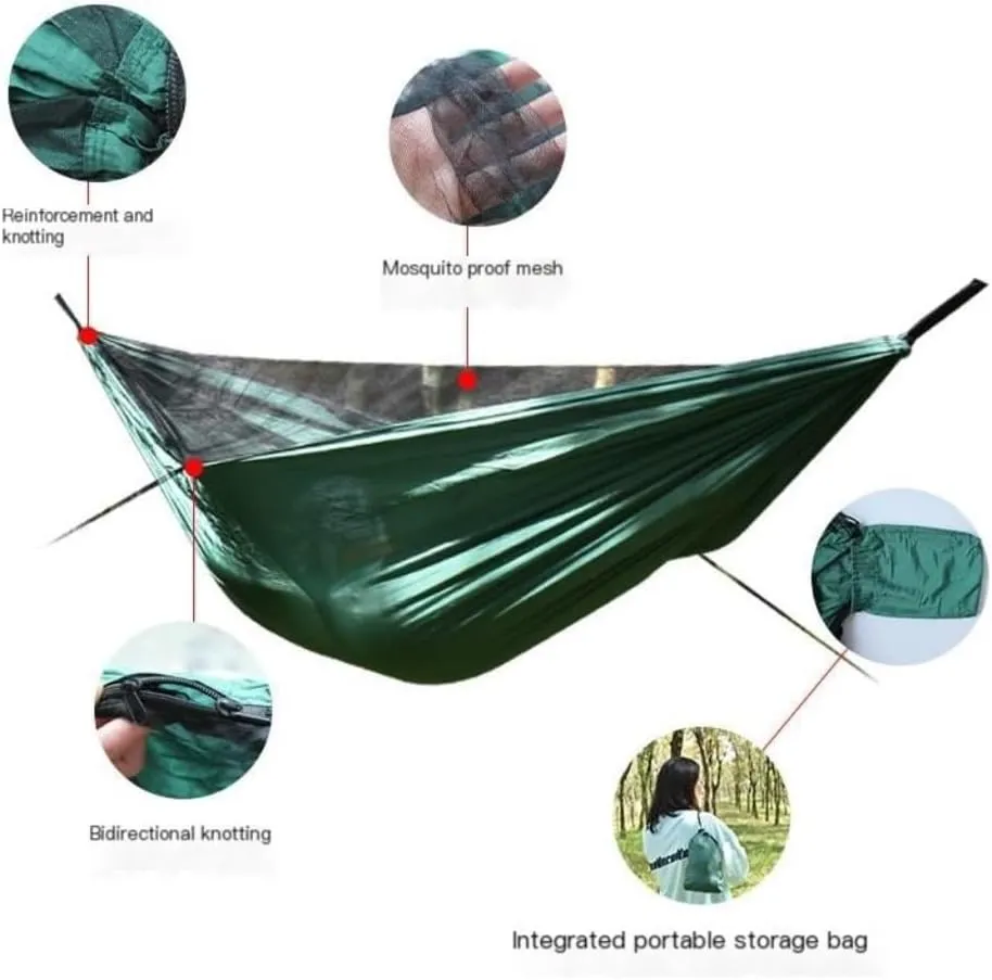 Hammocks Ultra-Light Nylon Double Hammock Parachute Cloth Anti-Rollover Elastic Band Encrypted Mosquito Net Hammock Camping Hammocks(E)