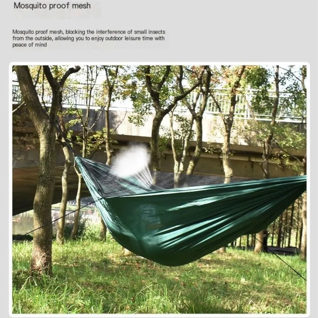 Hammocks Ultra-Light Nylon Double Hammock Parachute Cloth Anti-Rollover Elastic Band Encrypted Mosquito Net Hammock Camping Hammocks(E)