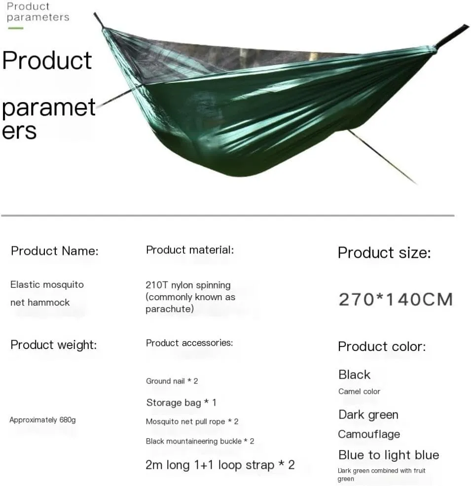 Hammocks Ultra-Light Nylon Double Hammock Parachute Cloth Anti-Rollover Elastic Band Encrypted Mosquito Net Hammock Camping Hammocks(E)