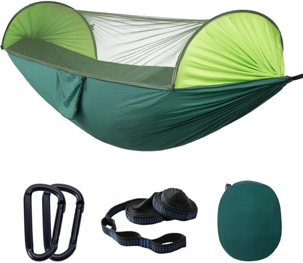 Hamock Automatic Quick-Opening Mosquito Net Hammock Camping Outdoor Sunshade Anti-Mosquito Hammock Tent Indoor Swing Hanmock(Green)