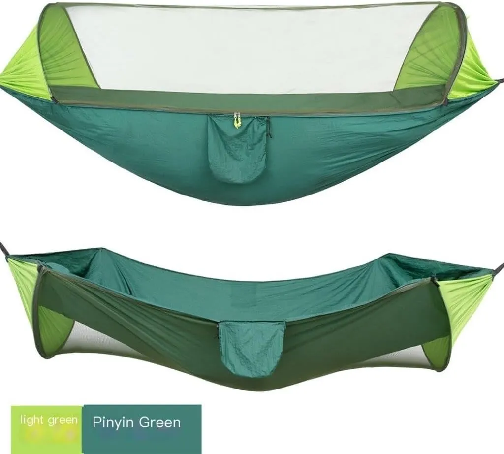 Hamock Automatic Quick-Opening Mosquito Net Hammock Camping Outdoor Sunshade Anti-Mosquito Hammock Tent Indoor Swing Hanmock(Green)