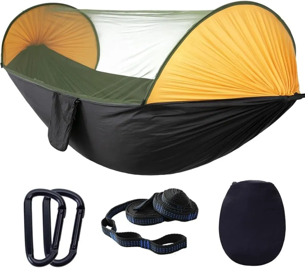 Hamock Automatic Quick-Opening Mosquito Net Hammock Camping Outdoor Sunshade Anti-Mosquito Hammock Tent Indoor Swing Hanmock(Green)