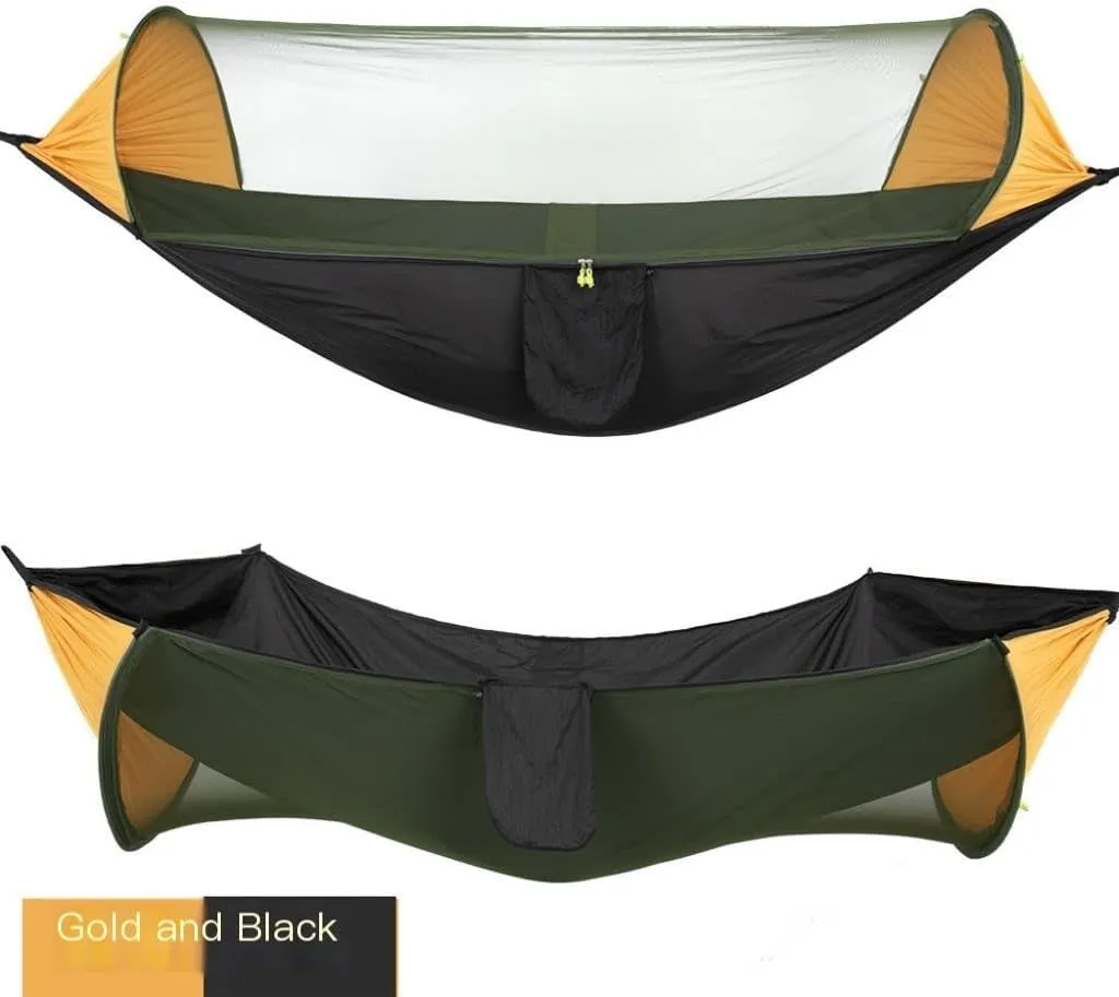 Hamock Automatic Quick-Opening Mosquito Net Hammock Camping Outdoor Sunshade Anti-Mosquito Hammock Tent Indoor Swing Hanmock(Orange)
