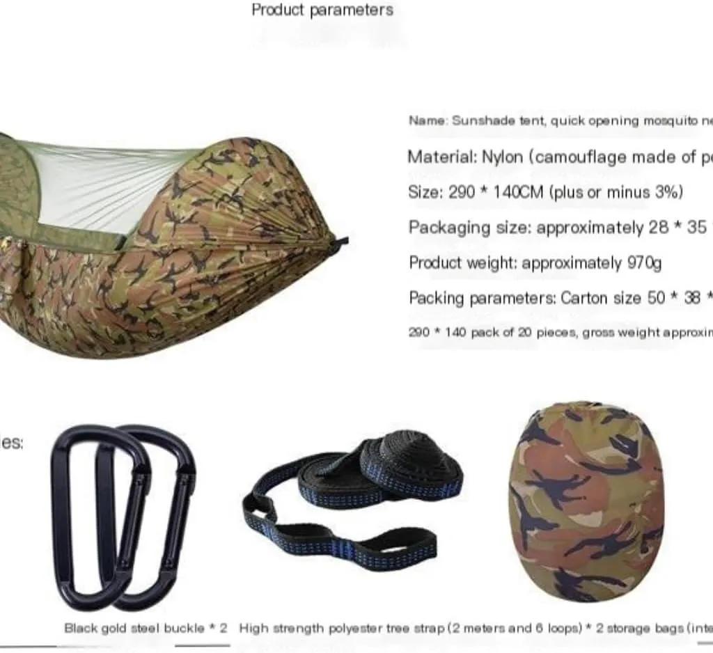 Hamock Automatic Quick-Opening Mosquito Net Hammock Camping Outdoor Sunshade Anti-Mosquito Hammock Tent Indoor Swing Hanmock(Orange)