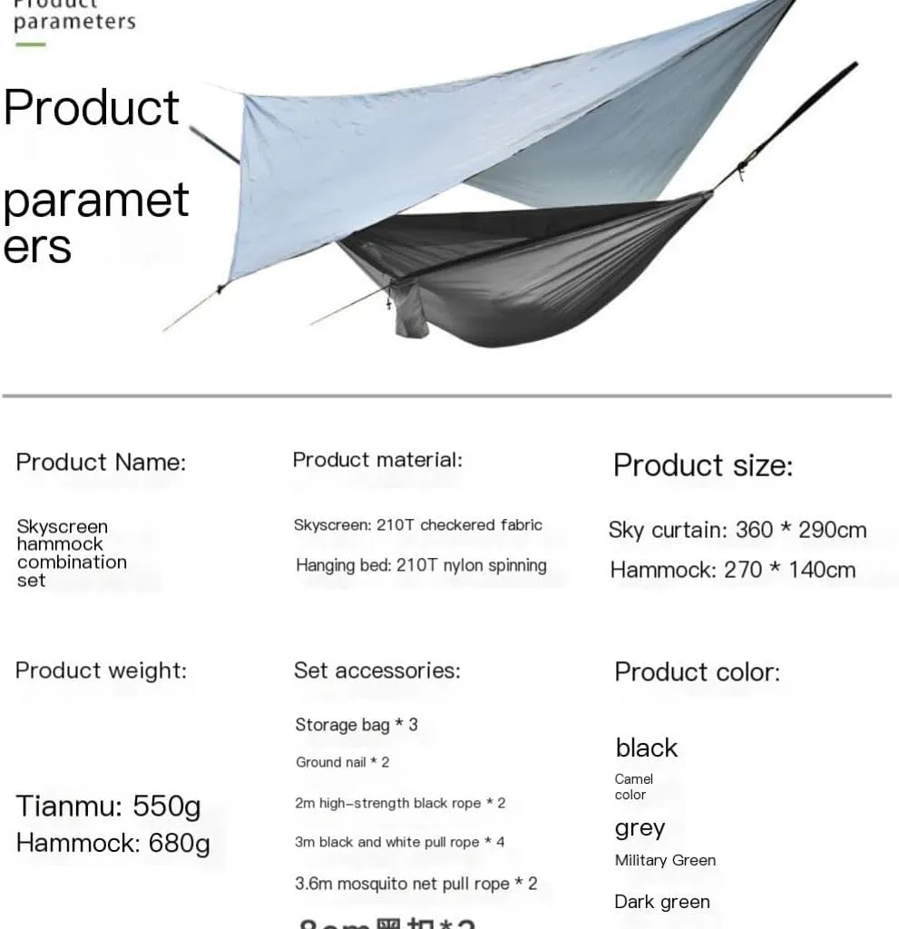 Hamock Canopy Mosquito Net Hammock Set Tent Parachute Cloth Camping Automatic Anti-Mosquito Mosquito Net Hammock Hanmock(C)
