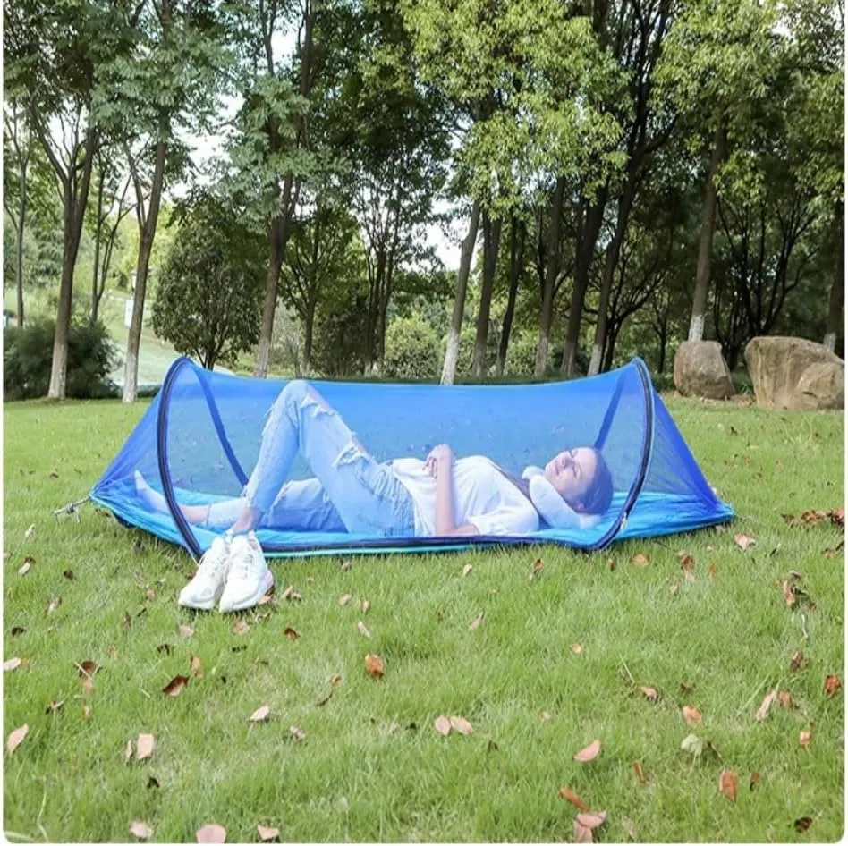 Hamock Fully Automatic Quick-Open Hammock for Outdoor Camping, Thickened with Mosquito Net to Prevent Rollover Hanmock(Blue)