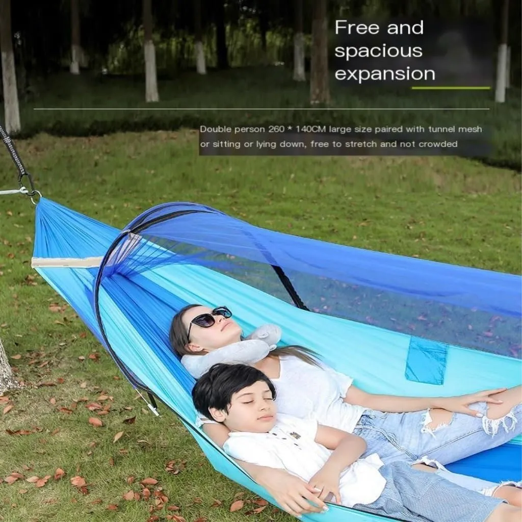 Hamock Fully Automatic Quick-Open Hammock for Outdoor Camping, Thickened with Mosquito Net to Prevent Rollover Hanmock(Blue)