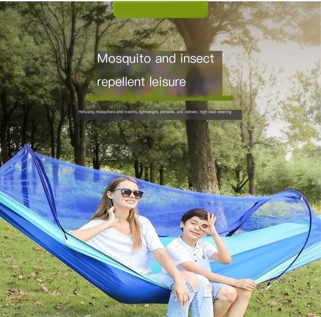 Hamock Fully Automatic Quick-Open Hammock for Outdoor Camping, Thickened with Mosquito Net to Prevent Rollover Hanmock(Blue)