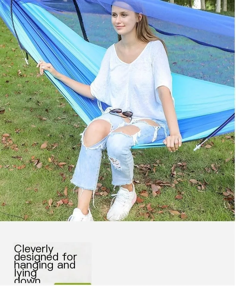 Hamock Fully Automatic Quick-Open Hammock for Outdoor Camping, Thickened with Mosquito Net to Prevent Rollover Hanmock(Blue)