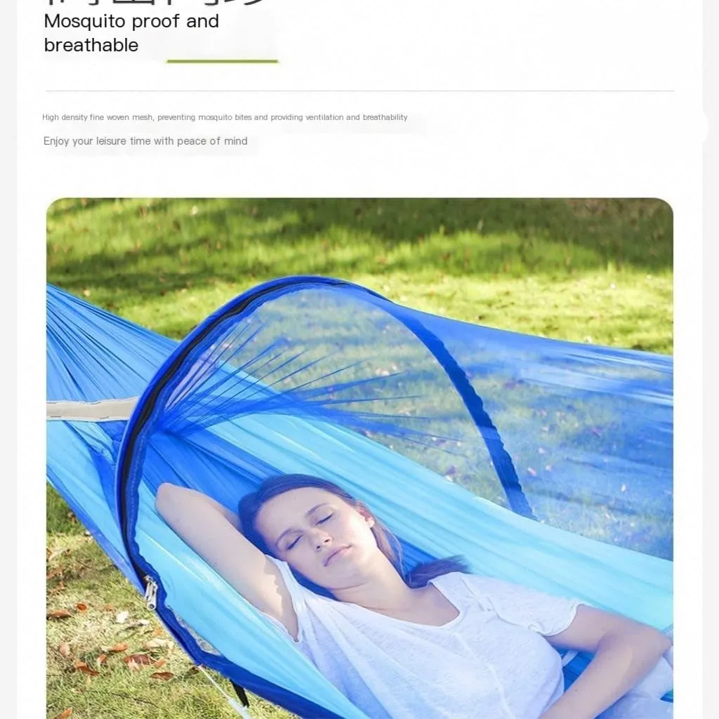 Hamock Fully Automatic Quick-Open Hammock for Outdoor Camping, Thickened with Mosquito Net to Prevent Rollover Hanmock(Blue)