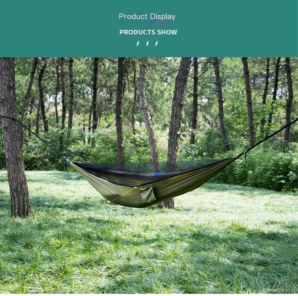 Hamock Hammock Parachute Cloth Outdoor Anti-Rollover Camping Huwai Swing with Mosquito Net Net Bed Outdoor Adult Hanmock(B)