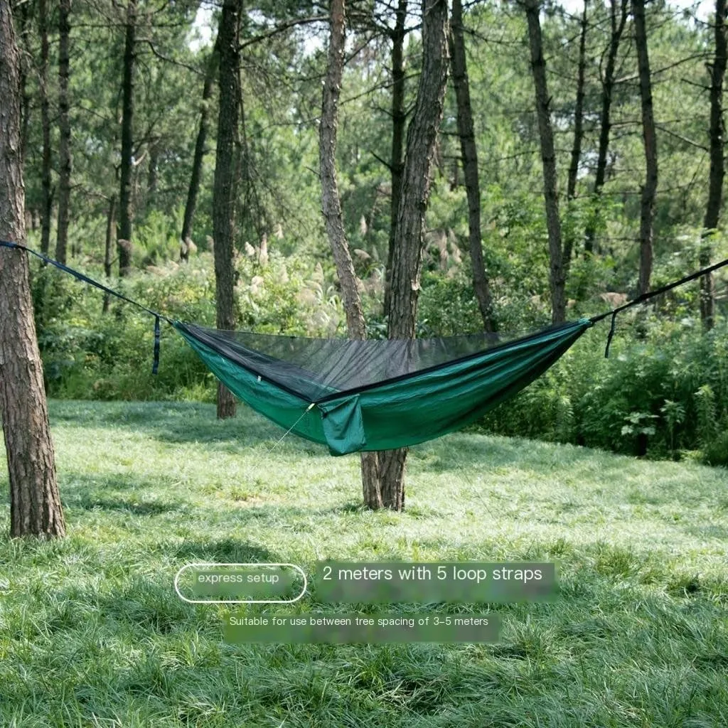 Hamock Hammock Parachute Cloth Outdoor Anti-Rollover Camping Huwai Swing with Mosquito Net Net Bed Outdoor Adult Hanmock(B)