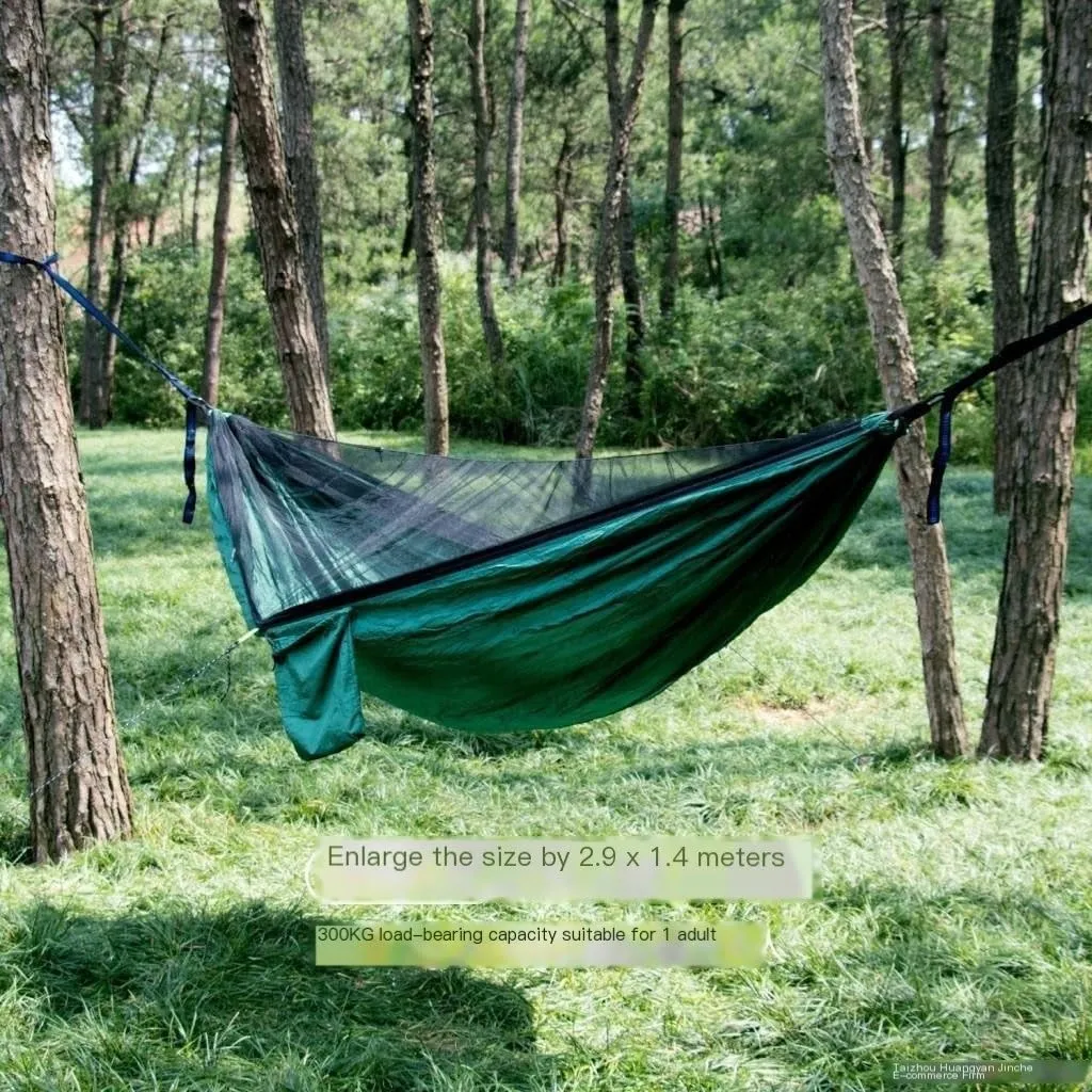 Hamock Hammock Parachute Cloth Outdoor Anti-Rollover Camping Huwai Swing with Mosquito Net Net Bed Outdoor Adult Hanmock(B)