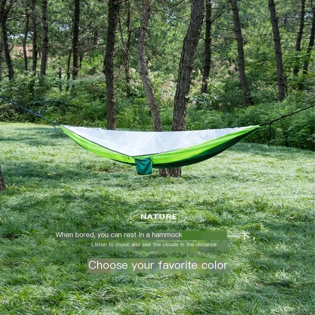 Hamock Hammock Parachute Cloth Outdoor Anti-Rollover Camping Huwai Swing with Mosquito Net Net Bed Outdoor Adult Hanmock(B)