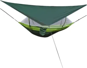 Hamock Outdoor Automatic Quick-Opening Mosquito Net Hammock Canopy Parachute Cloth Pole Mosquito Net Hammock Hanmock(Green)